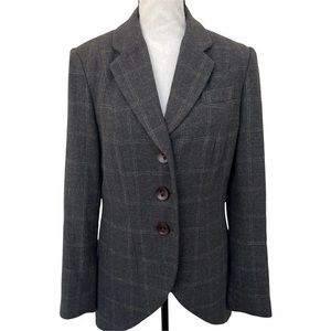 Cabi equestrian grey window pane tweed wool blend jacket blazer size 6